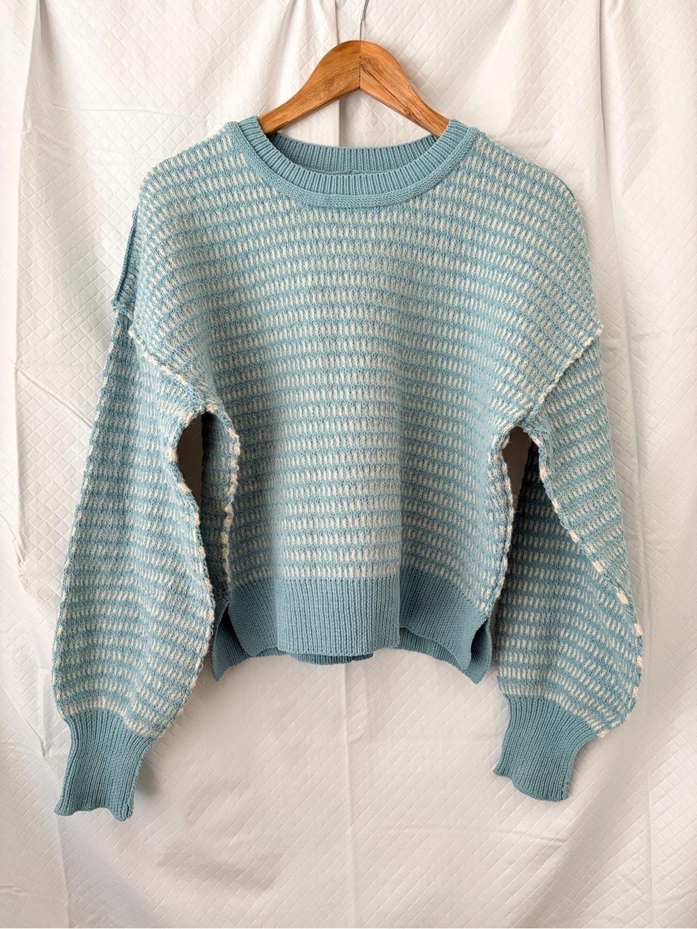 Buckle Light Blue & Cream Crewneck Sweater